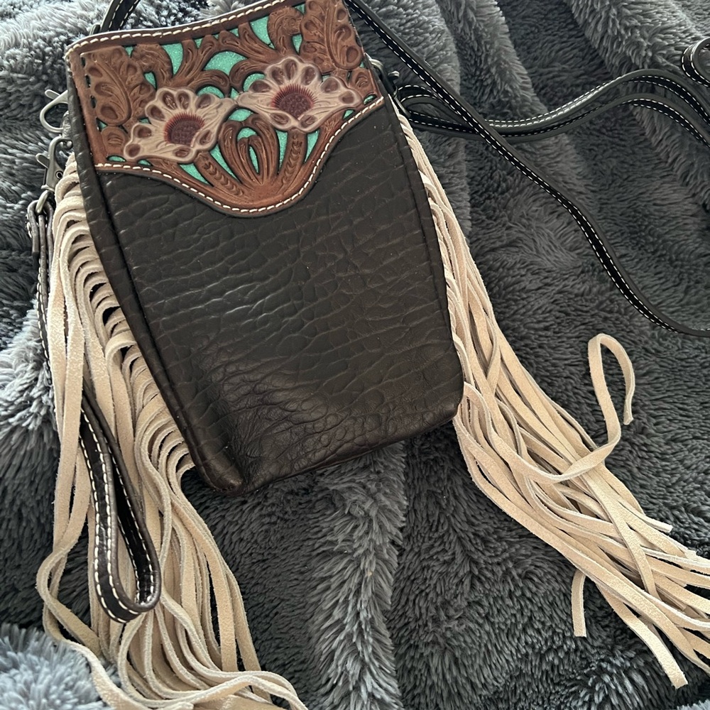 Ariat Brown and Cream Crossbody Bag with Fringe